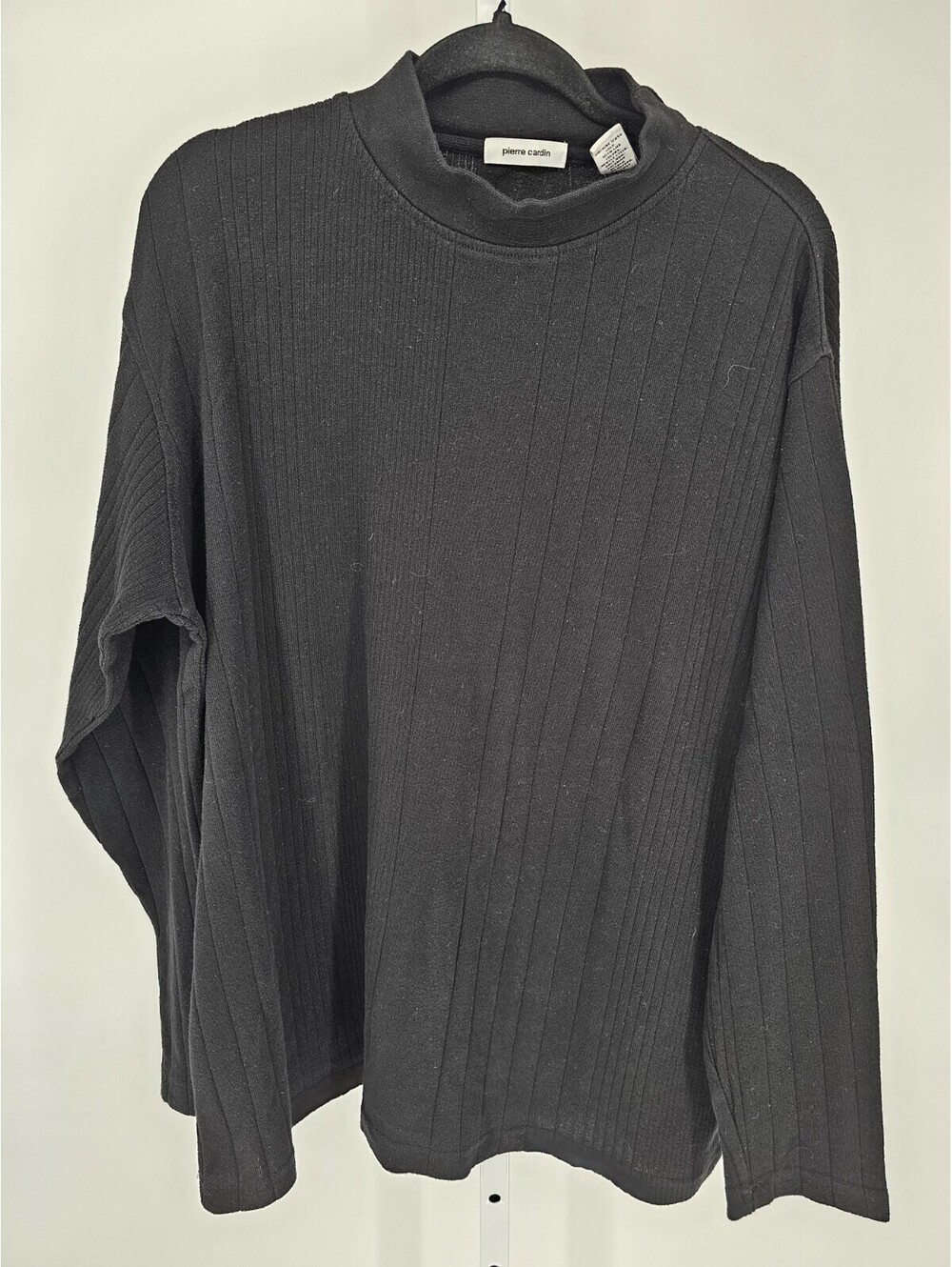 Pierre Cardin Mens Sz XXL Long Sleeve Mock Neck Knit T Shirt Black Ribbed